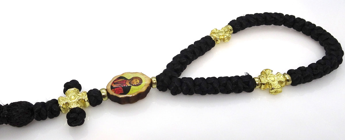 33 Black Floss Prayer rope with Honey Beads , Orthodox Christian Religious  Gift