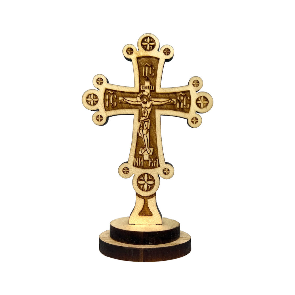 Laser Engraved Orthodox Wooden Standing Cross – anastasisgiftshop.com