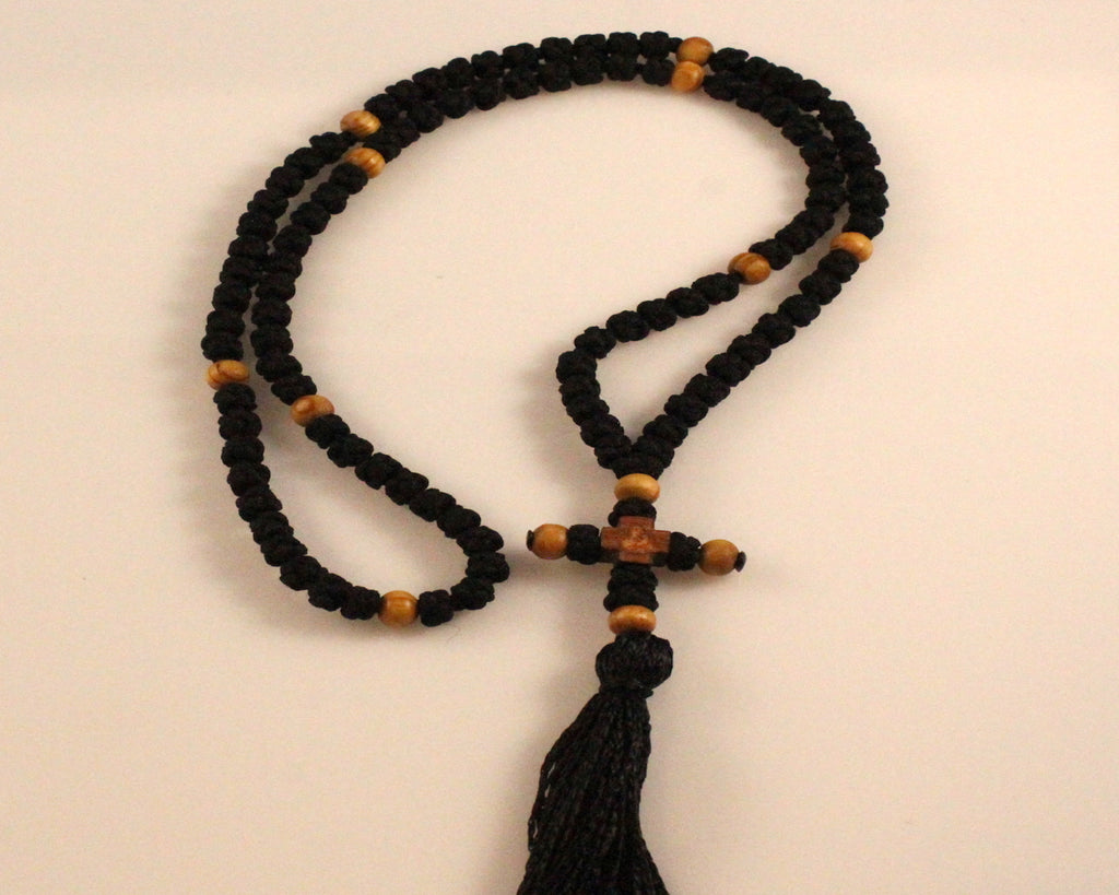 Orthodox Prayer Rope Black Color with 100 Knots and Wooden Beads - anastasisgiftshop.com