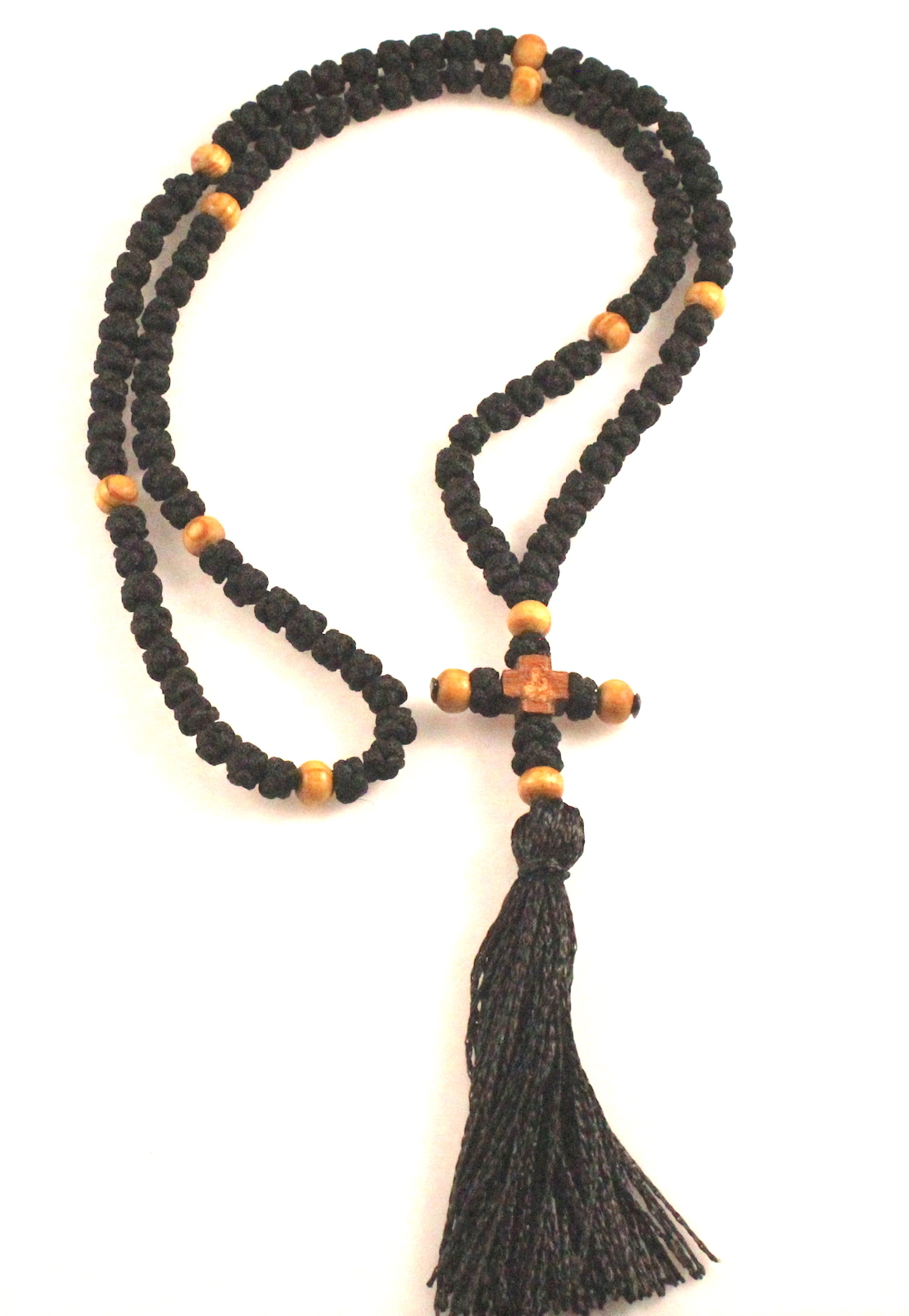 Orthodox Prayer Rope Black Color with 100 Knots and Wooden Beads