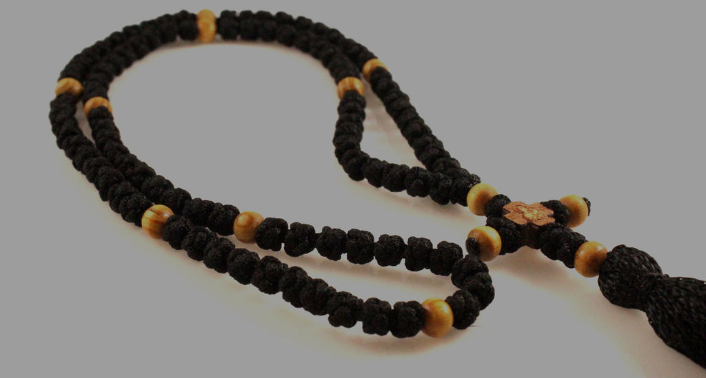 Orthodox Prayer Rope Black Color with 100 Knots and Wooden Beads - anastasisgiftshop.com