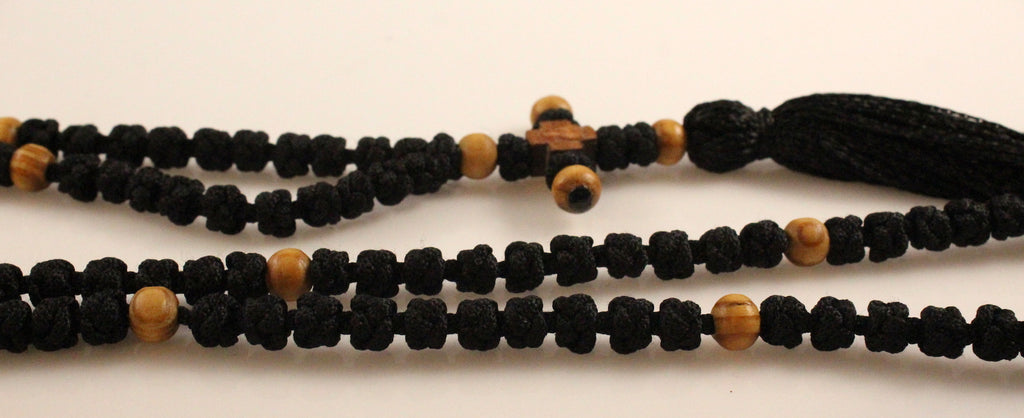 Orthodox Prayer Rope Black Color with 100 Knots and Wooden Beads - anastasisgiftshop.com