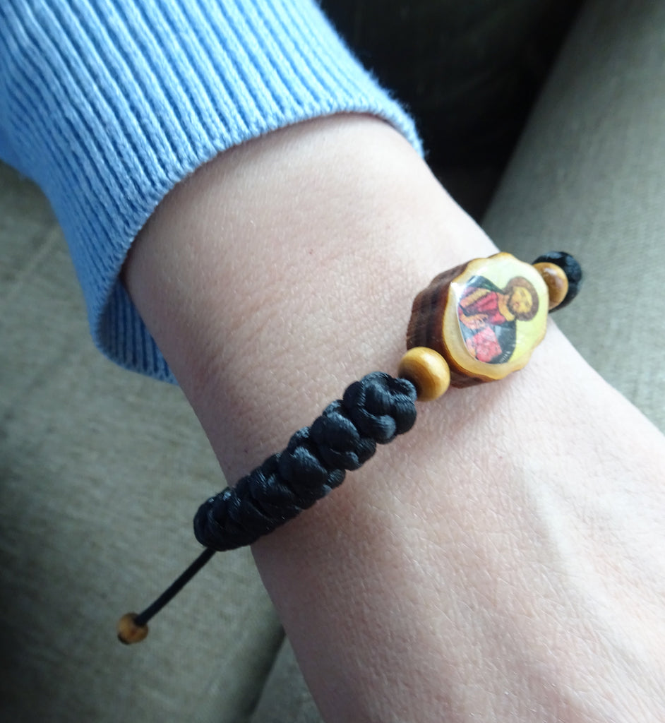 Adjustable Orthodox Christian Bracelet with Double-sided Wooden Icon Ornament - anastasisgiftshop.com