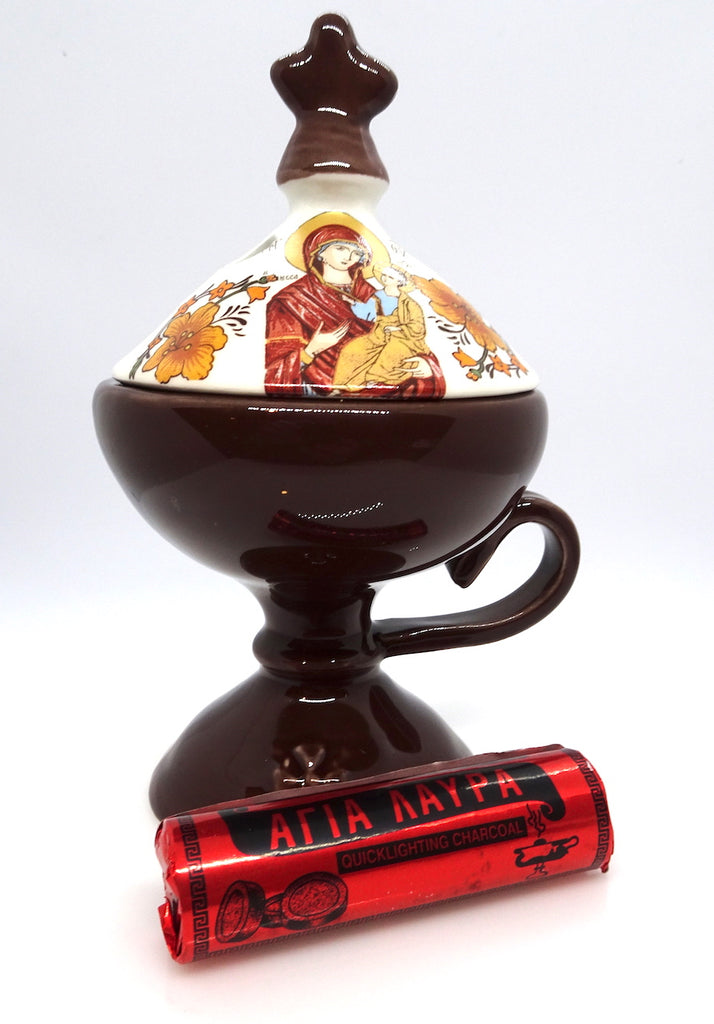 Ceramic Incense Burner in Brown Color with Cover - anastasisgiftshop.com