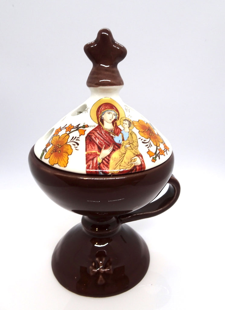 Ceramic Incense Burner in Brown Color with Cover - anastasisgiftshop.com