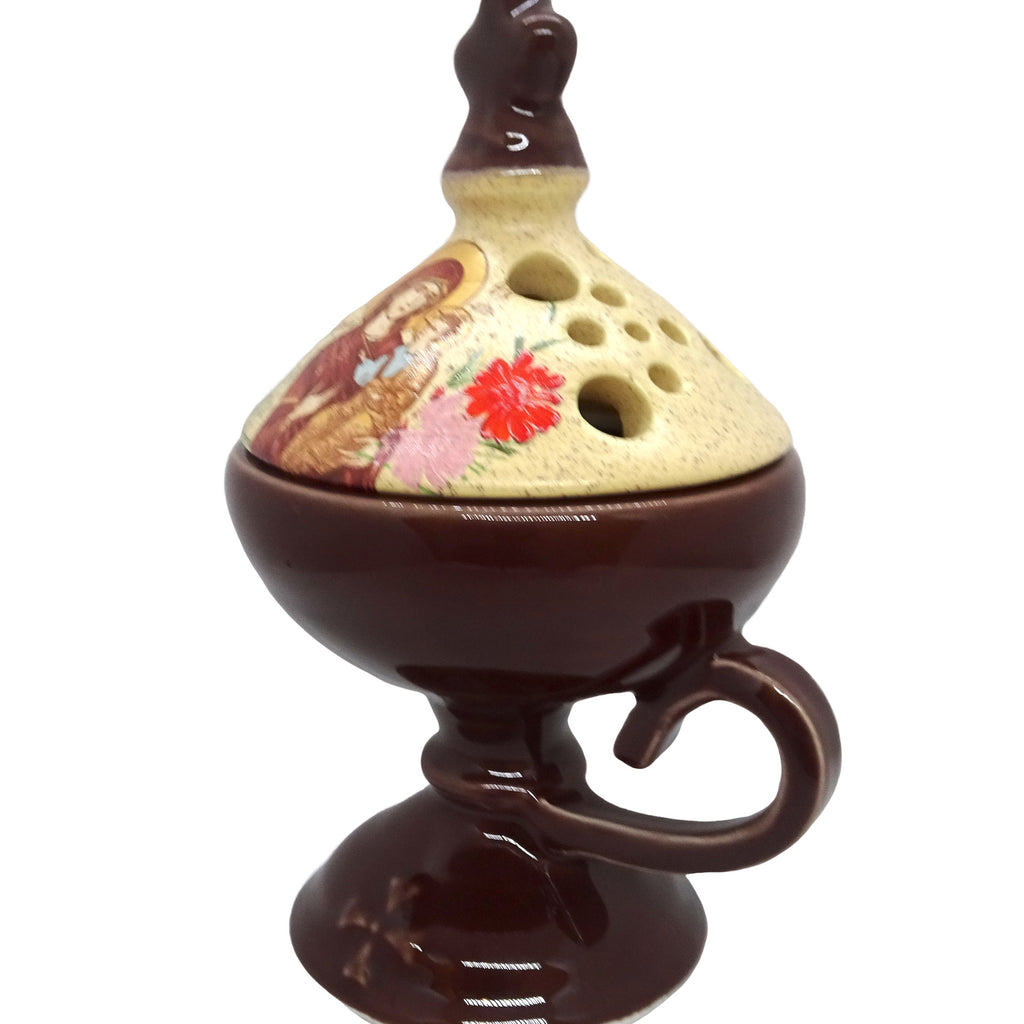Brown Color Floral Incense Burner Orthodox Censer with Top Cover - anastasisgiftshop.com
