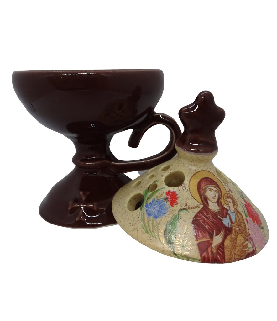 Brown Color Floral Incense Burner Orthodox Censer with Top Cover - anastasisgiftshop.com