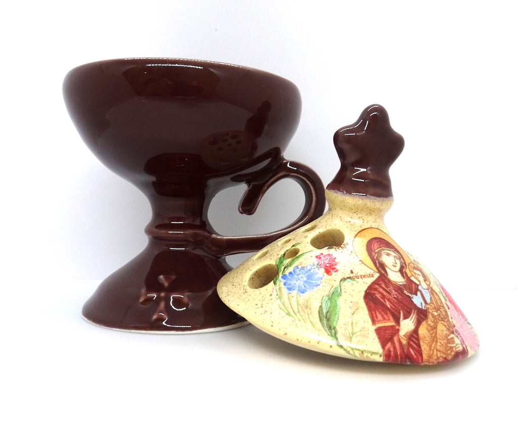Brown Color Floral Incense Burner Orthodox Censer with Top Cover - anastasisgiftshop.com