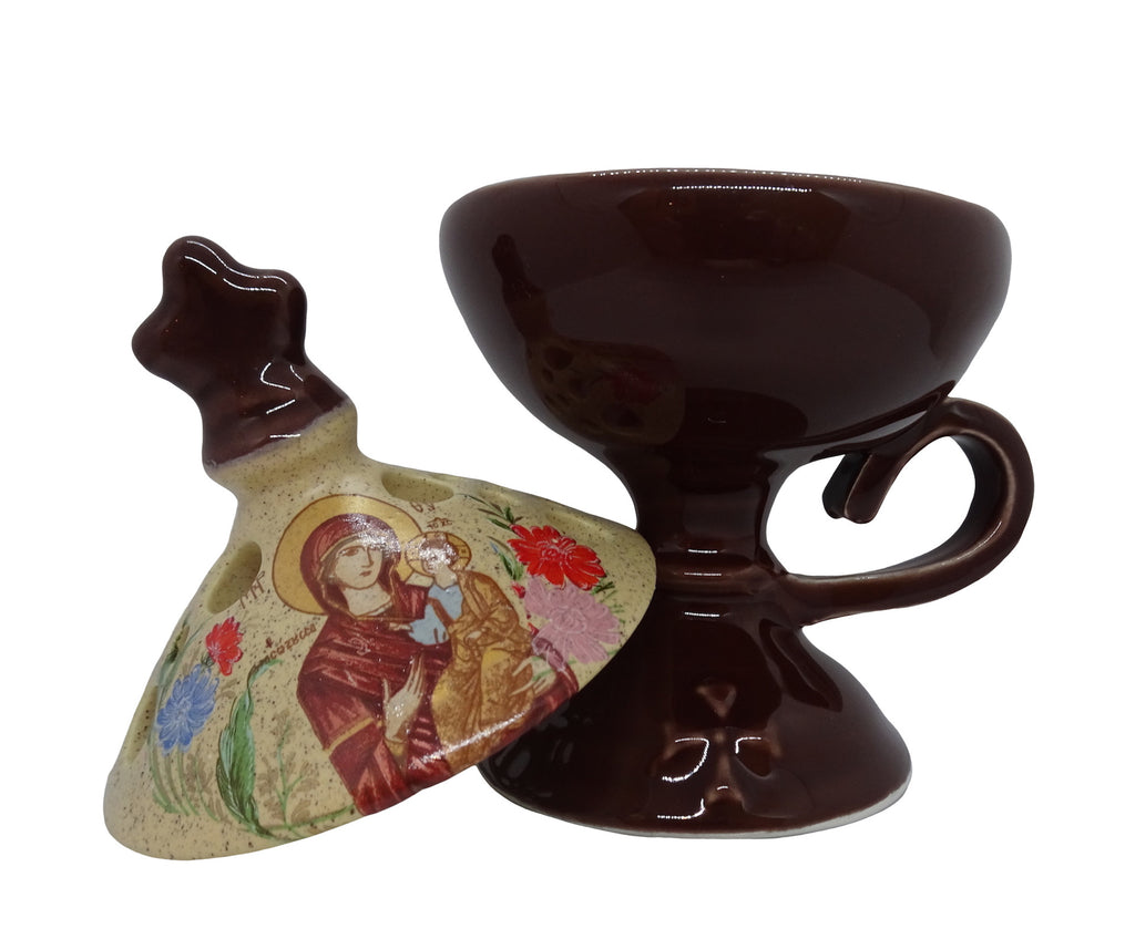Brown Color Floral Incense Burner Orthodox Censer with Top Cover - anastasisgiftshop.com