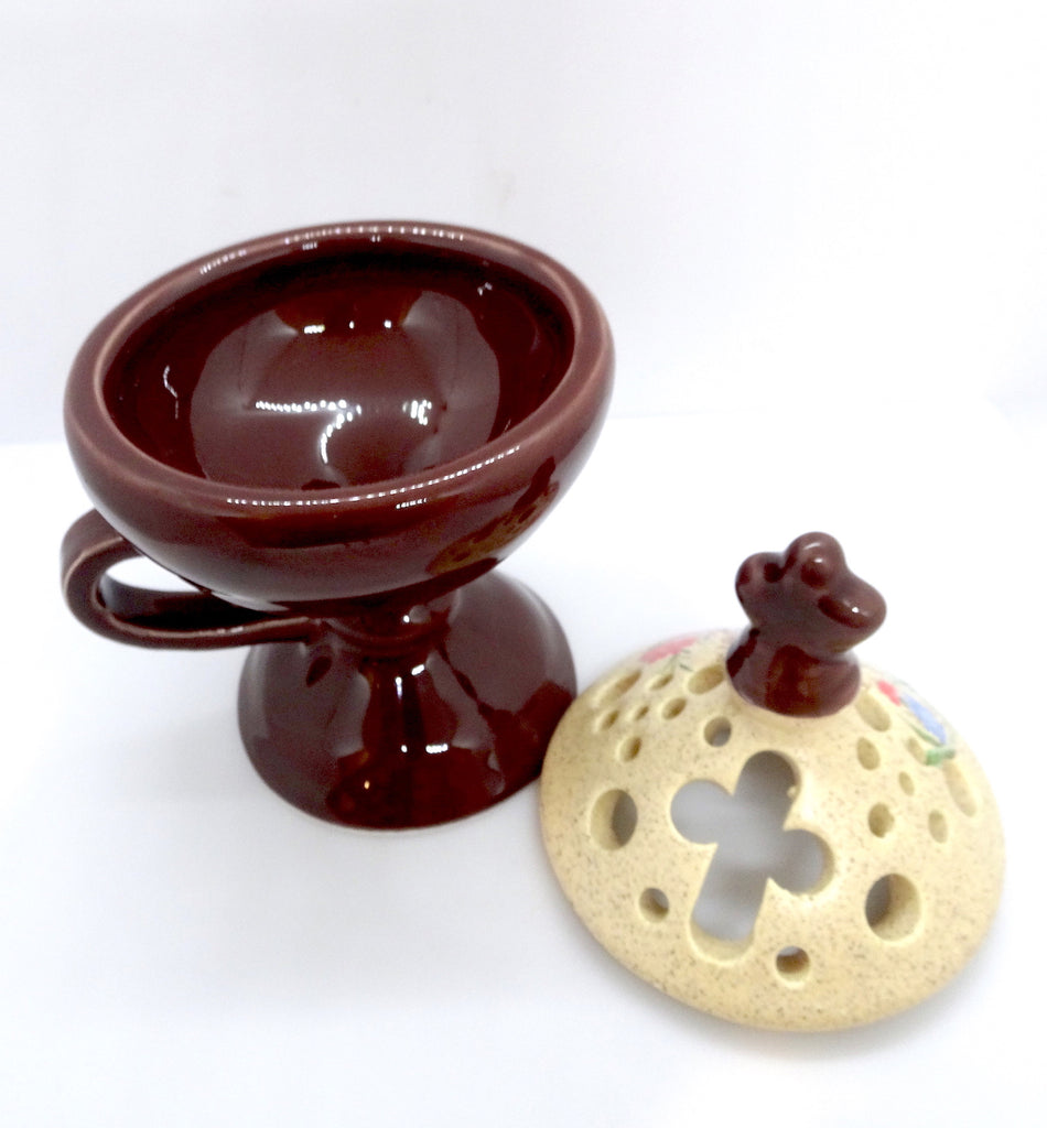 Brown Color Floral Incense Burner Orthodox Censer with Top Cover - anastasisgiftshop.com