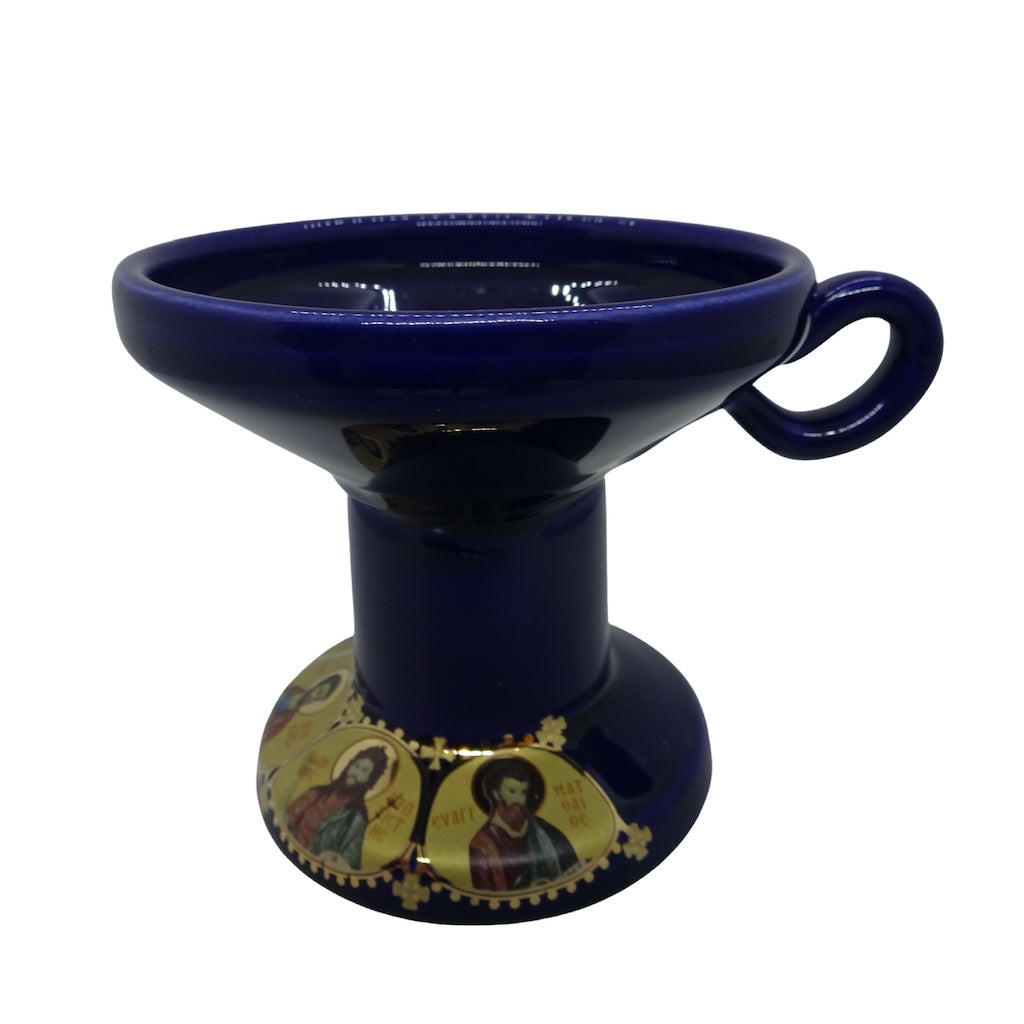Ceramic Incense Burner Decorated with Byzantine Gold Icon Art - anastasisgiftshop.com