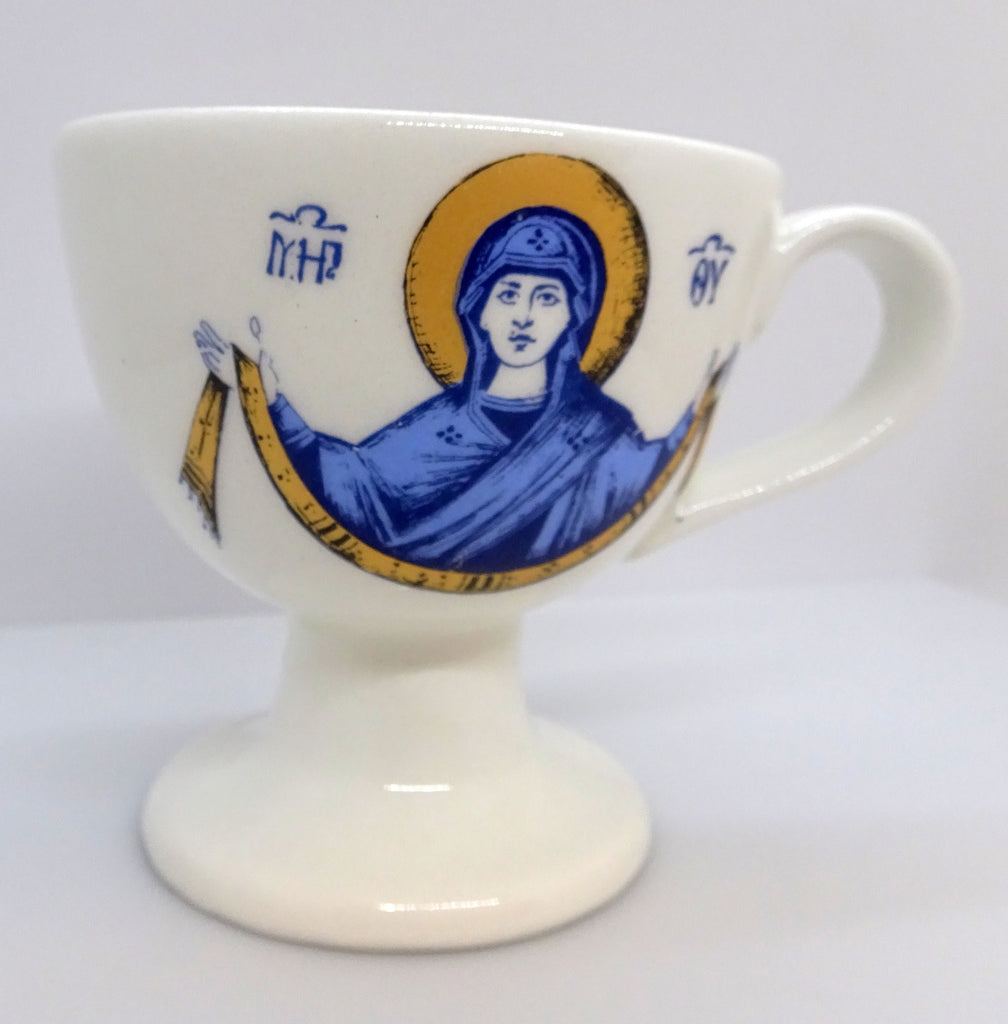 White Color Ceramic Hand Censer with the image of the Mother of God - anastasisgiftshop.com