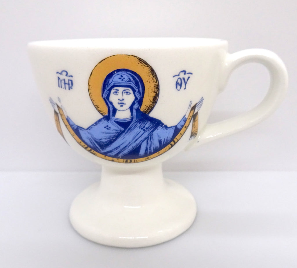 White Color Ceramic Hand Censer with the image of the Mother of God - anastasisgiftshop.com