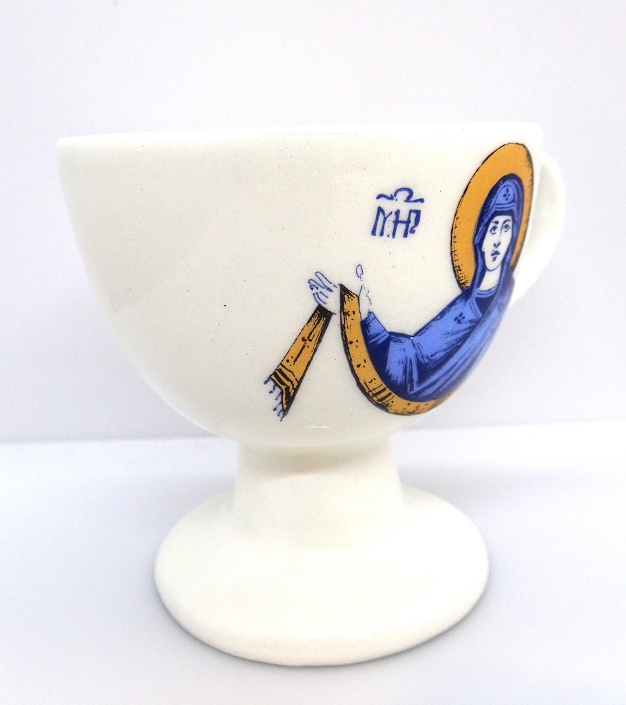 White Color Ceramic Hand Censer with the image of the Mother of God - anastasisgiftshop.com
