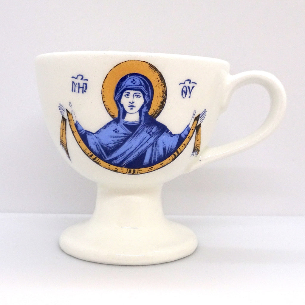 White Color Ceramic Hand Censer with the image of the Mother of God - anastasisgiftshop.com