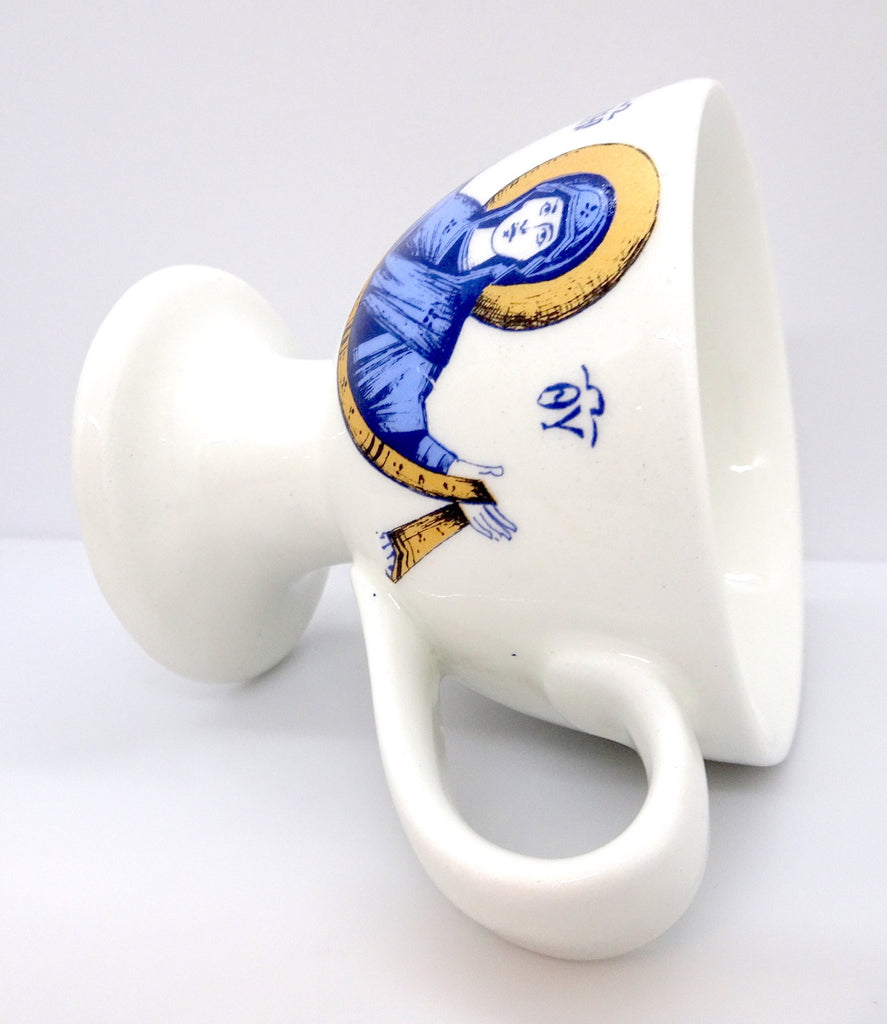 White Color Ceramic Hand Censer with the image of the Mother of God - anastasisgiftshop.com