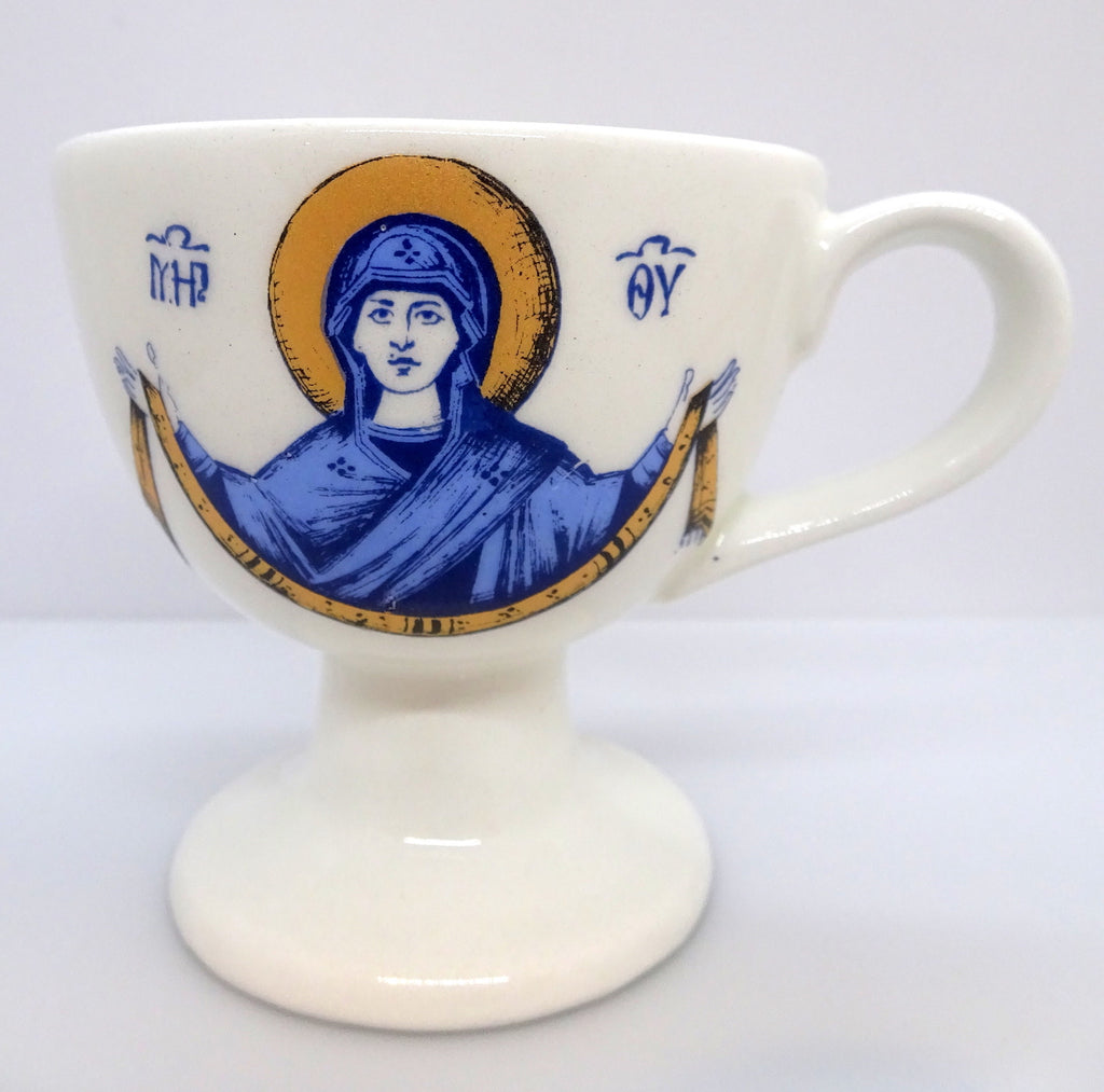 White Color Ceramic Hand Censer with the image of the Mother of God - anastasisgiftshop.com