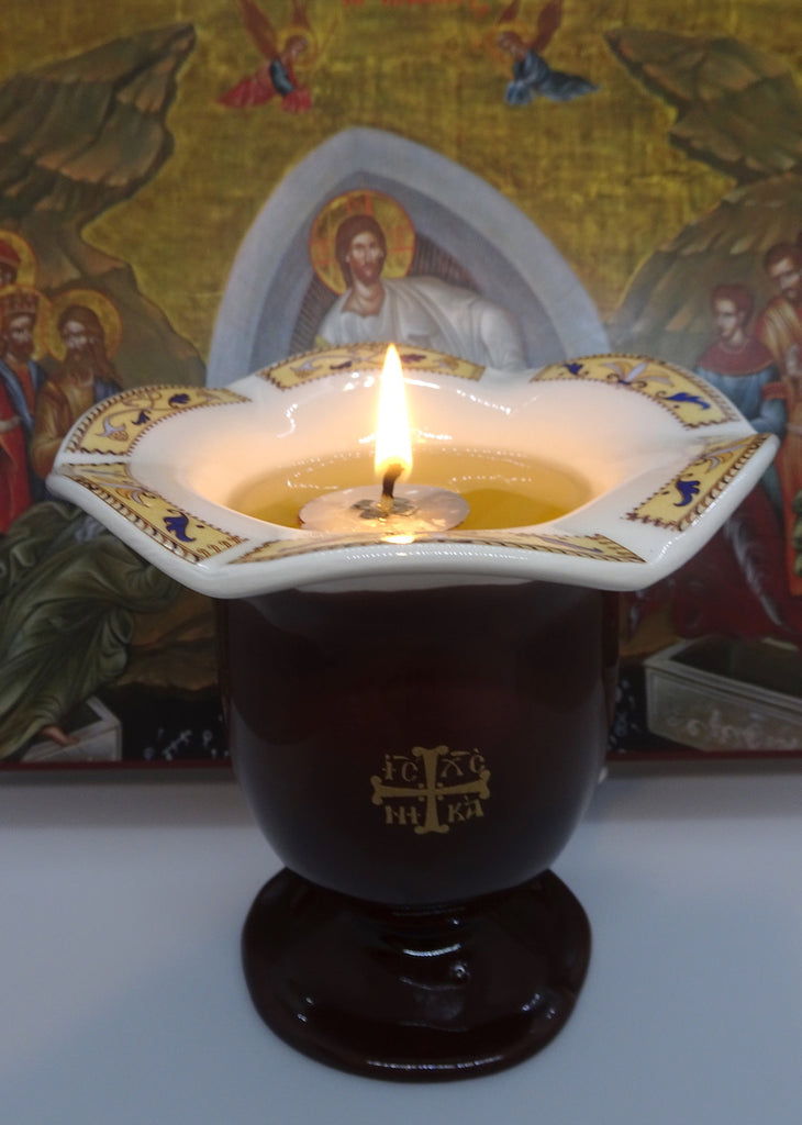Orthodox Ceramic Oil Burner with the Greek Byzantine Cross - anastasisgiftshop.com