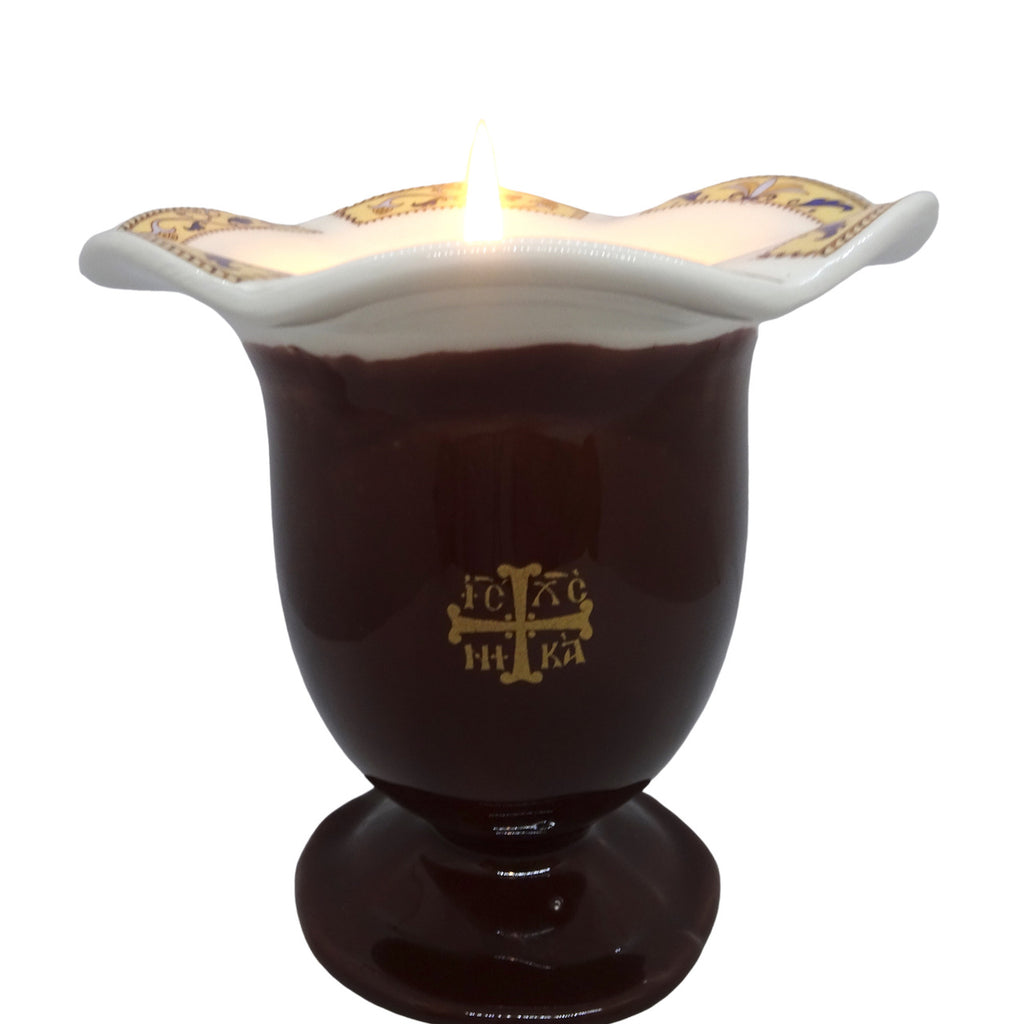 Orthodox Ceramic Oil Burner with the Greek Byzantine Cross - anastasisgiftshop.com