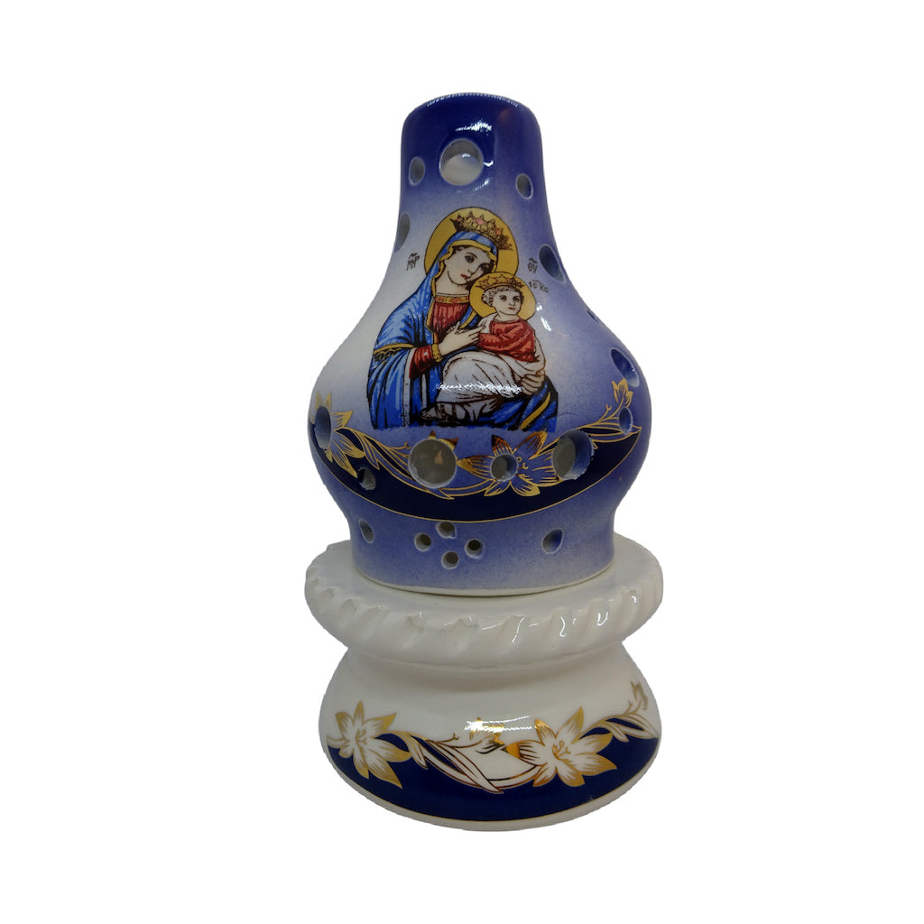 Greek Orthodox Ceramic Vigil Oil Lamp with Icon of Theotokos - anastasisgiftshop.com