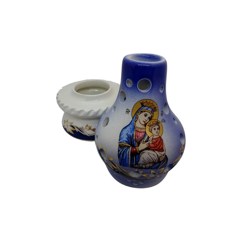 Greek Orthodox Ceramic Vigil Oil Lamp with Icon of Theotokos - anastasisgiftshop.com