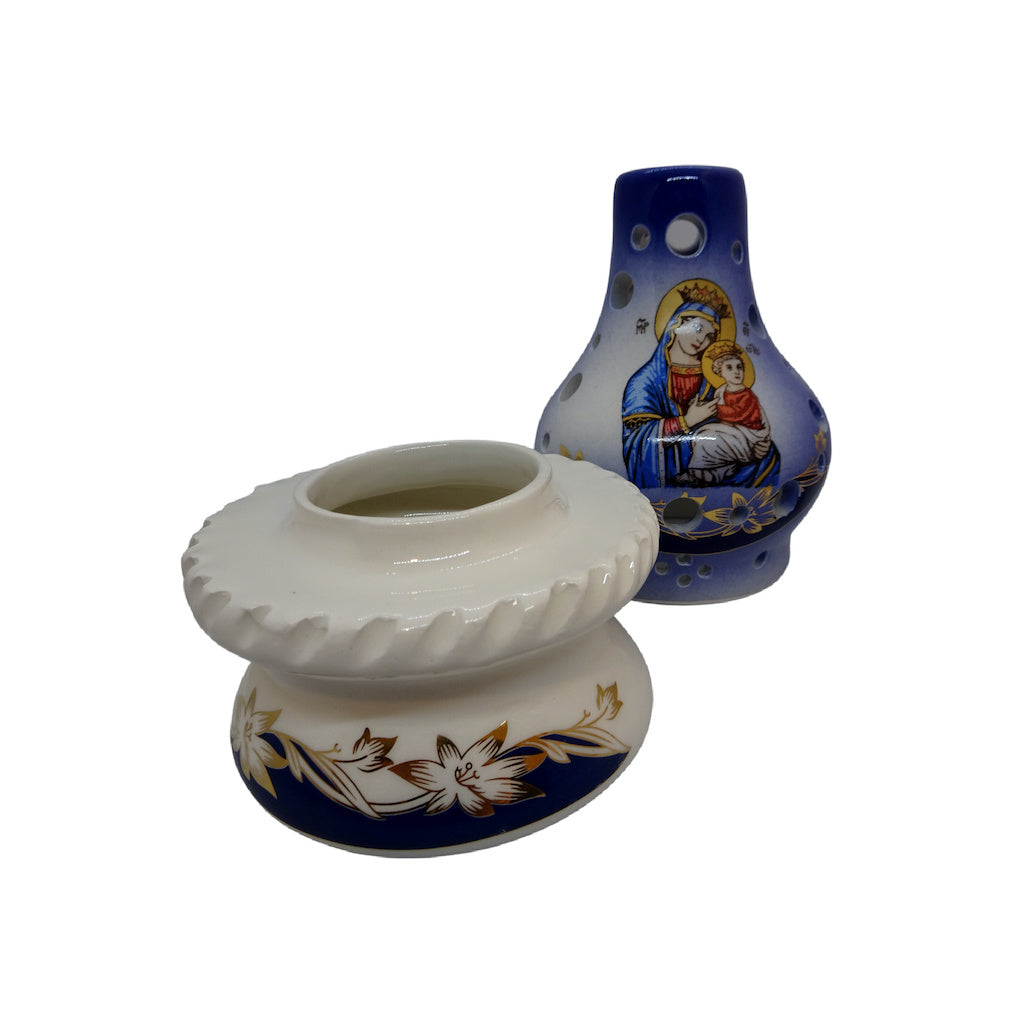 Greek Orthodox Ceramic Vigil Oil Lamp with Icon of Theotokos - anastasisgiftshop.com