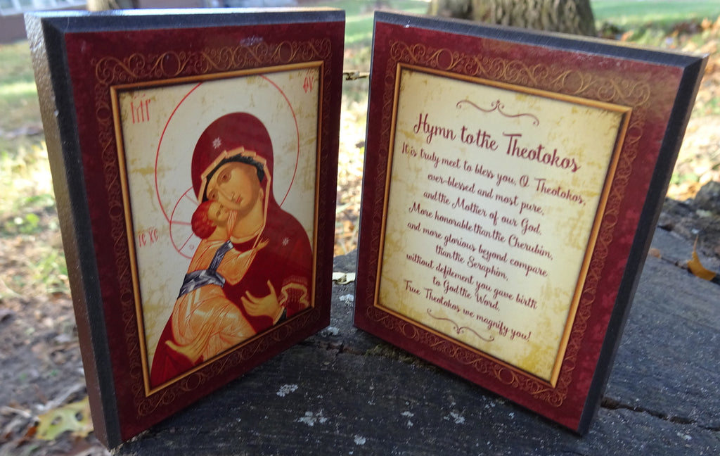 Wooden Orthodox Icon Diptych with the Hymn to the Theotokos - anastasisgiftshop.com