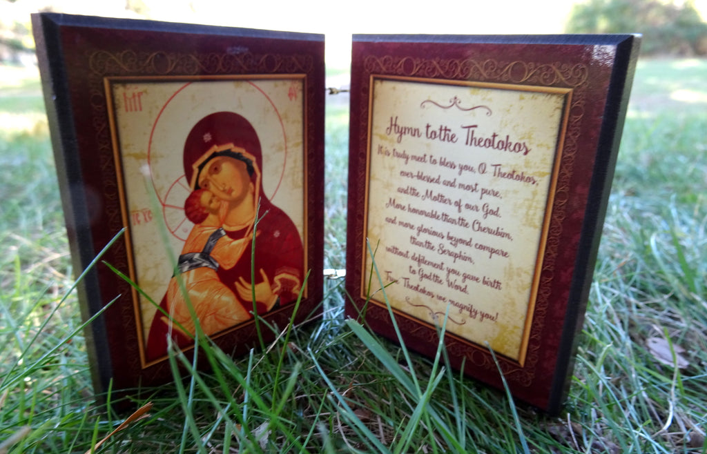 Wooden Orthodox Icon Diptych with the Hymn to the Theotokos - anastasisgiftshop.com