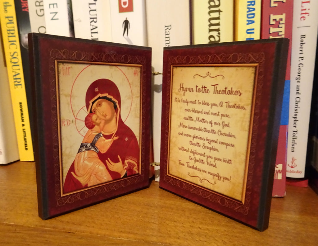 Wooden Orthodox Icon Diptych with the Hymn to the Theotokos - anastasisgiftshop.com