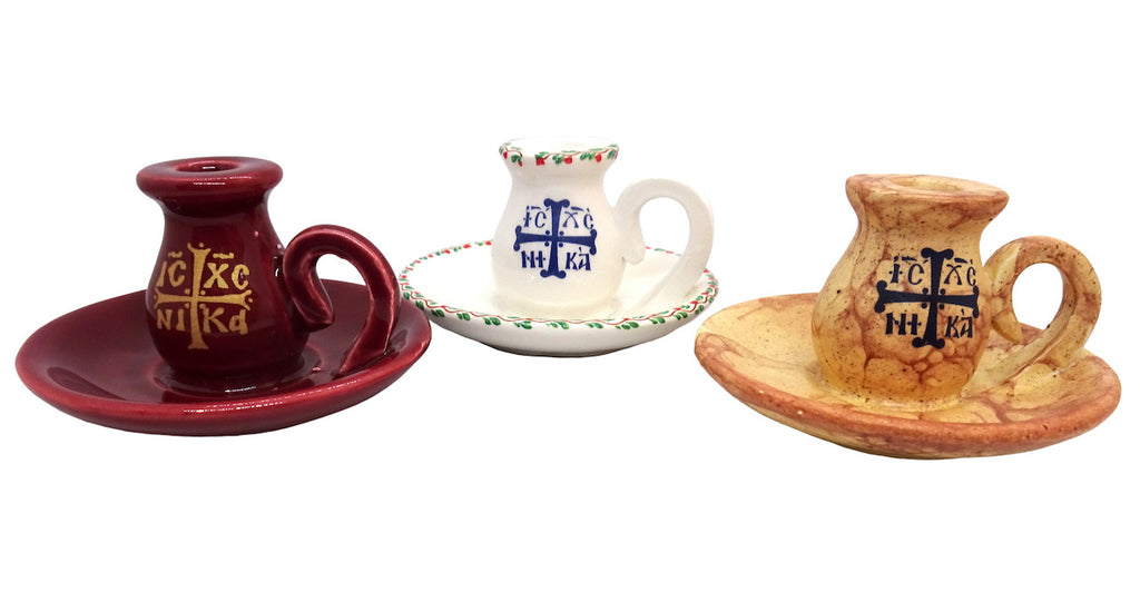 Greek Orthodox Ceramic Holder for Small Size Candle - anastasisgiftshop.com