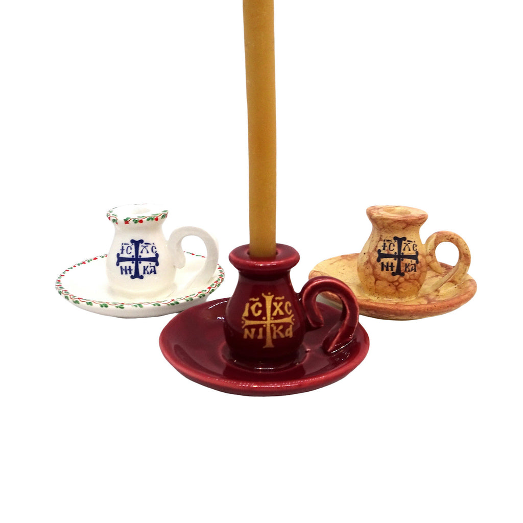 Greek Orthodox Ceramic Holder for Small Size Candle - anastasisgiftshop.com