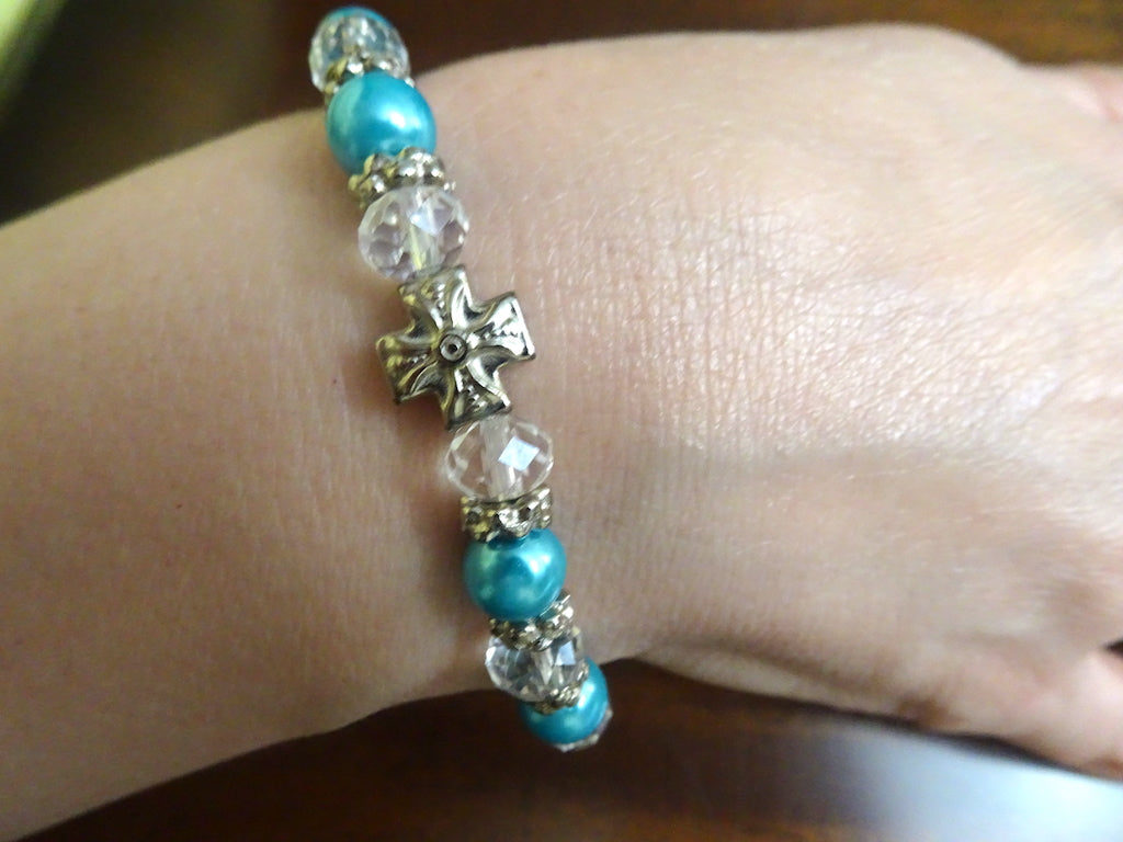 Fashion Christian Stretch Bracelet with Silver-tone Orthodox Cross - anastasisgiftshop.com