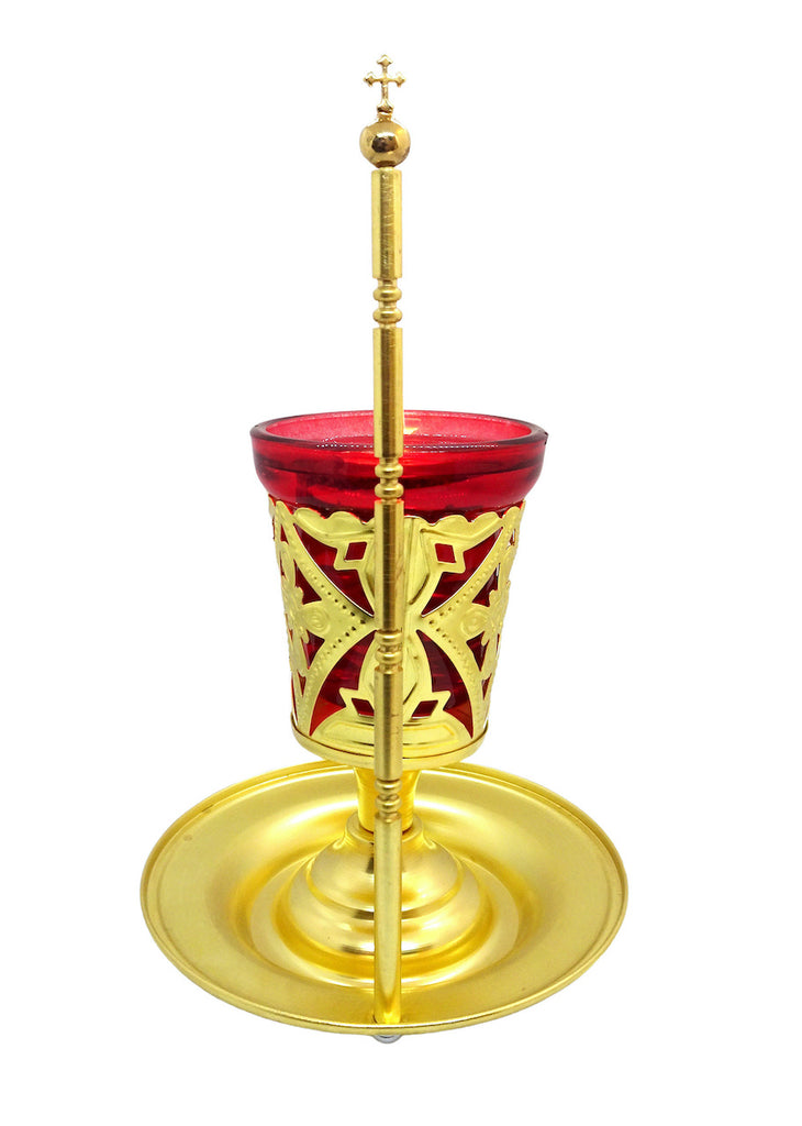 Greek Orthodox Brass Vigil Lamp with Wooden Icon of Jesus Christ and Home Blessing Prayer - anastasisgiftshop.com