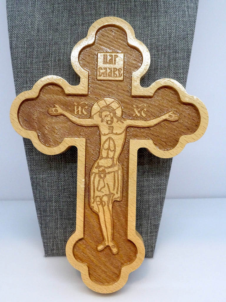 Orthodox Wall Wood Cross with the Carved Image of Jesus Christ - anastasisgiftshop.com