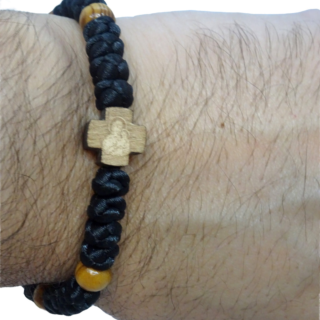 Adjustable Multicolor Bracelet with Wooden Orthodox Cross - anastasisgiftshop.com