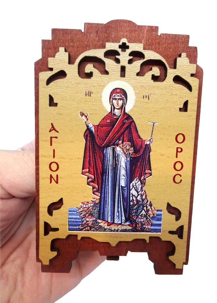 Orthodox Wooden Icon of the Holy Theotokos "The Protector of the Agion Oros" - anastasisgiftshop.com