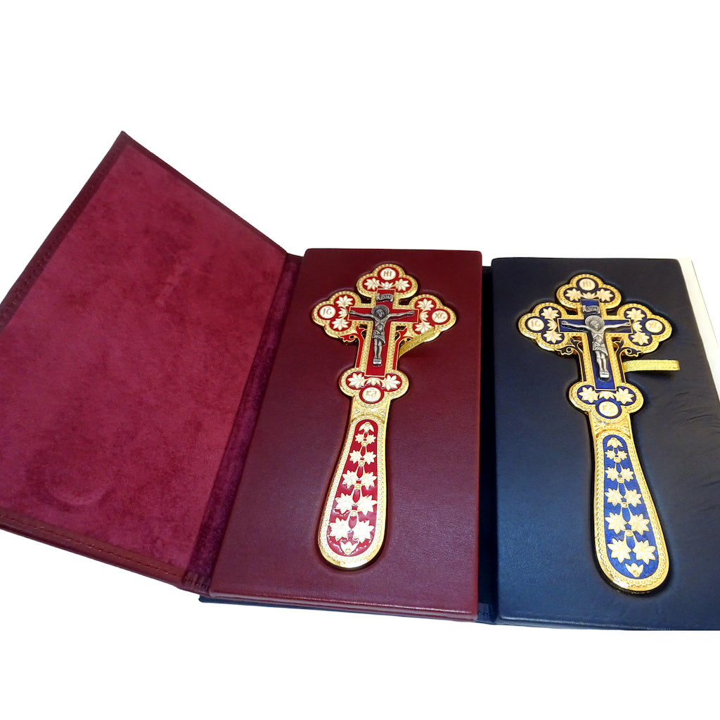 Orthodox Hand Blessing Enamel Cross in Leather Case - anastasisgiftshop.com