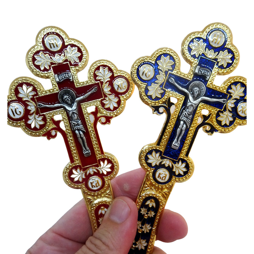 Orthodox Hand Blessing Enamel Cross in Leather Case - anastasisgiftshop.com