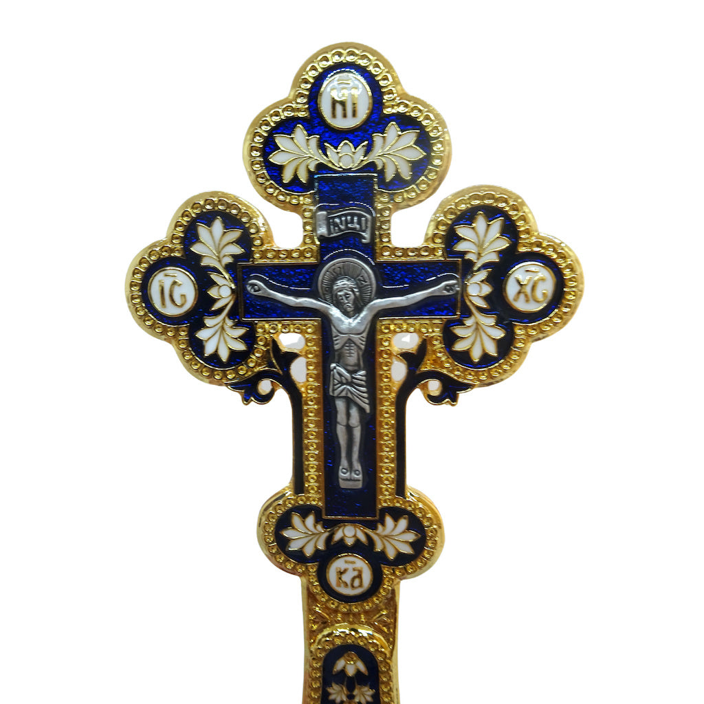 Orthodox Hand Blessing Enamel Cross in Leather Case - anastasisgiftshop.com