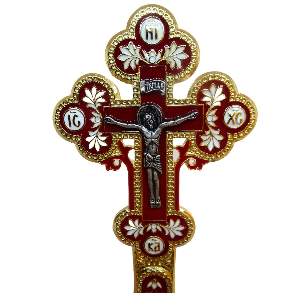 Orthodox Hand Blessing Enamel Cross in Leather Case - anastasisgiftshop.com