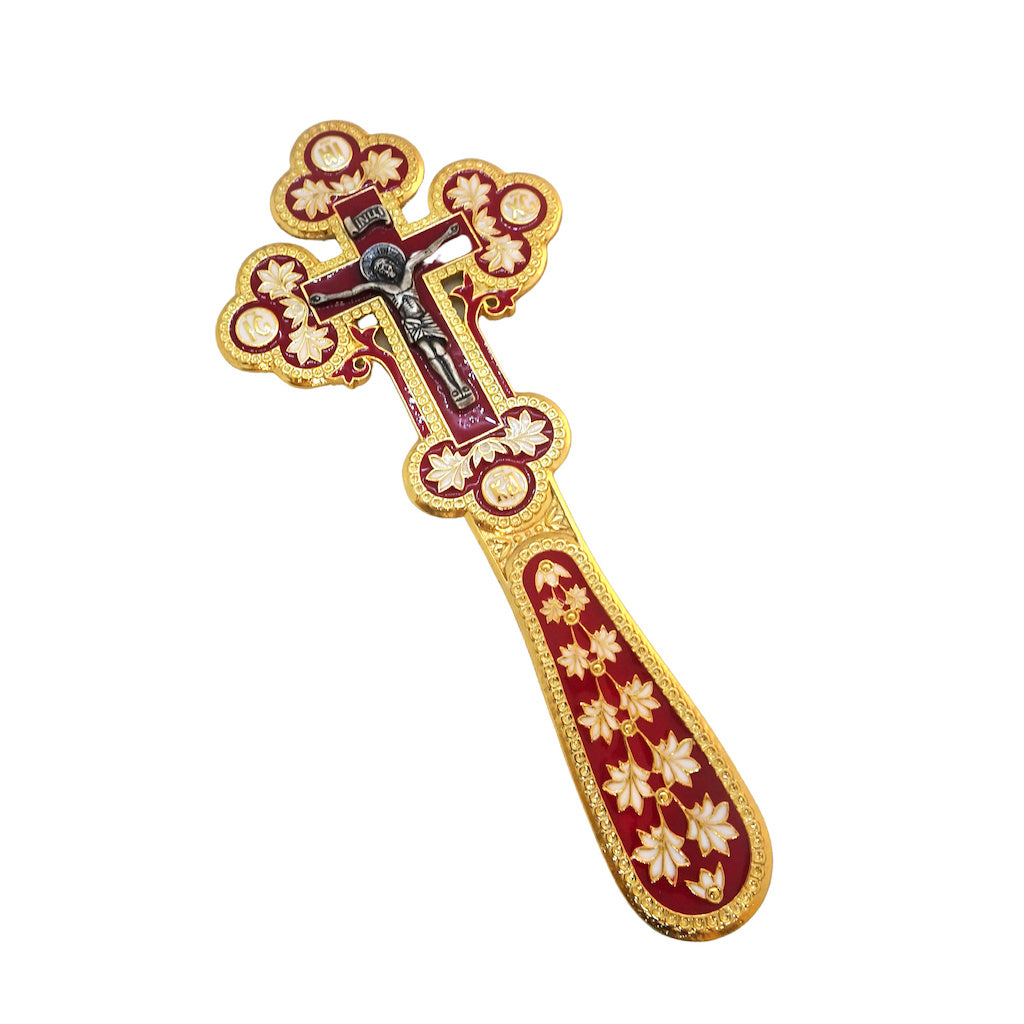 Orthodox Hand Blessing Enamel Cross in Leather Case - anastasisgiftshop.com