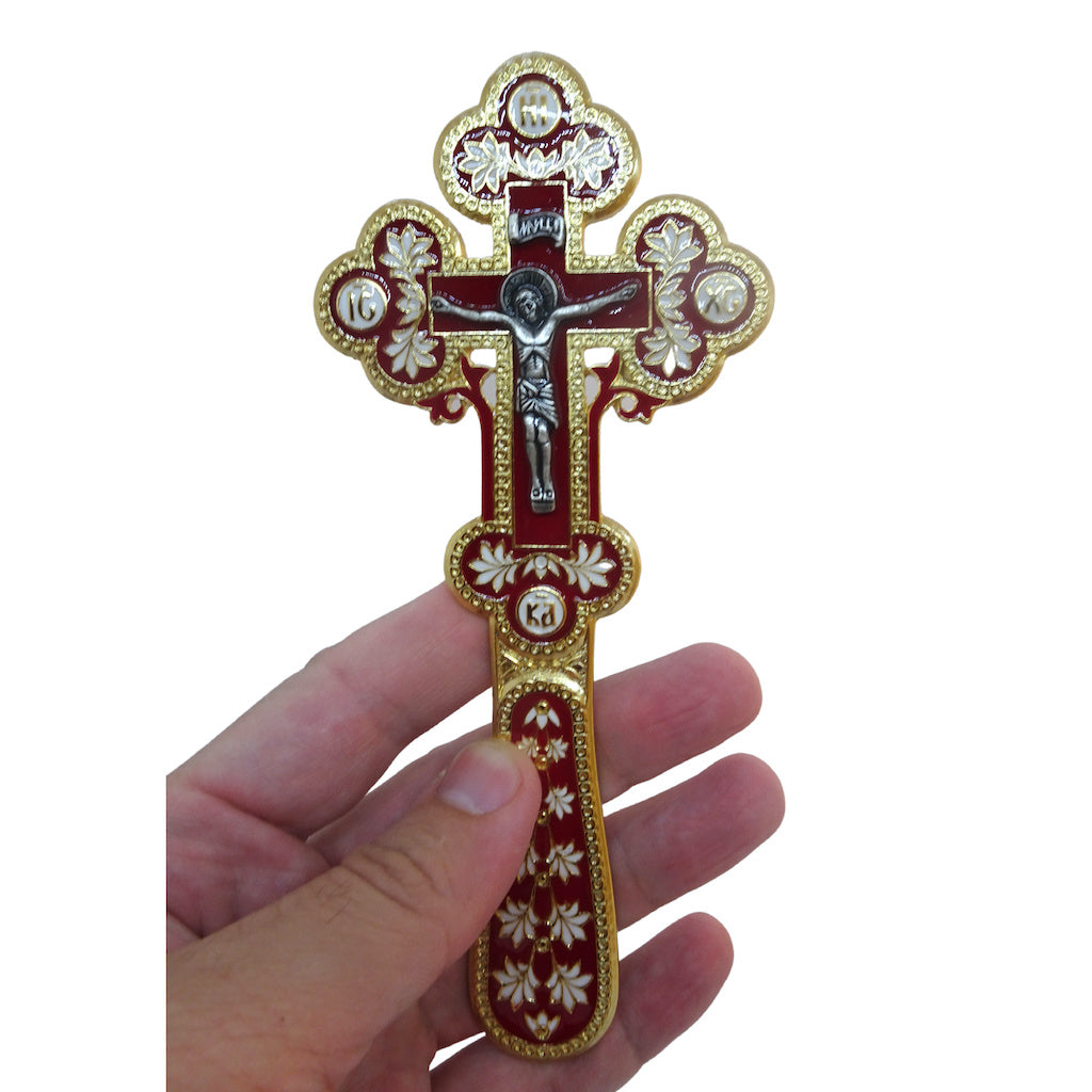 Orthodox Hand Blessing Enamel Cross in Leather Case - anastasisgiftshop.com