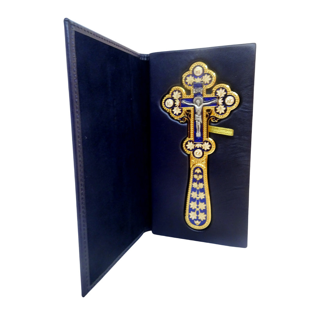 Orthodox Hand Blessing Enamel Cross in Leather Case - anastasisgiftshop.com