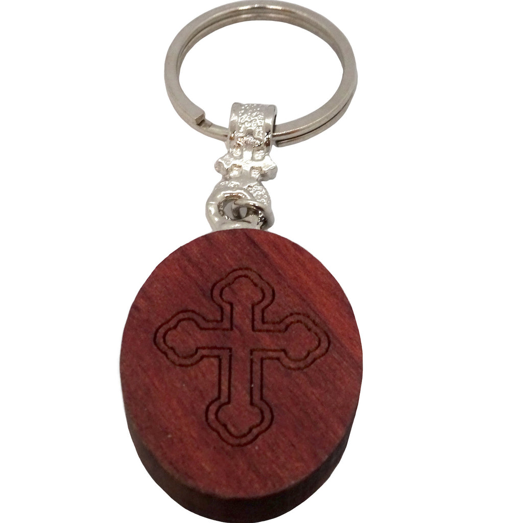 Wooden Keychain with Greek Orthodox Icon Pendant and Cross - anastasisgiftshop.com