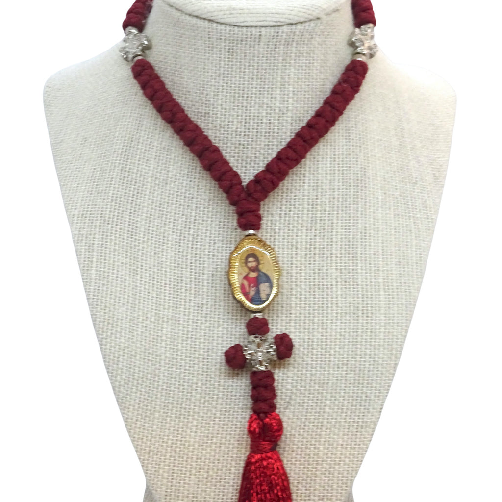 Orthodox Christian Prayer Rope with 50 Knots and Silver-Tone Cross - anastasisgiftshop.com