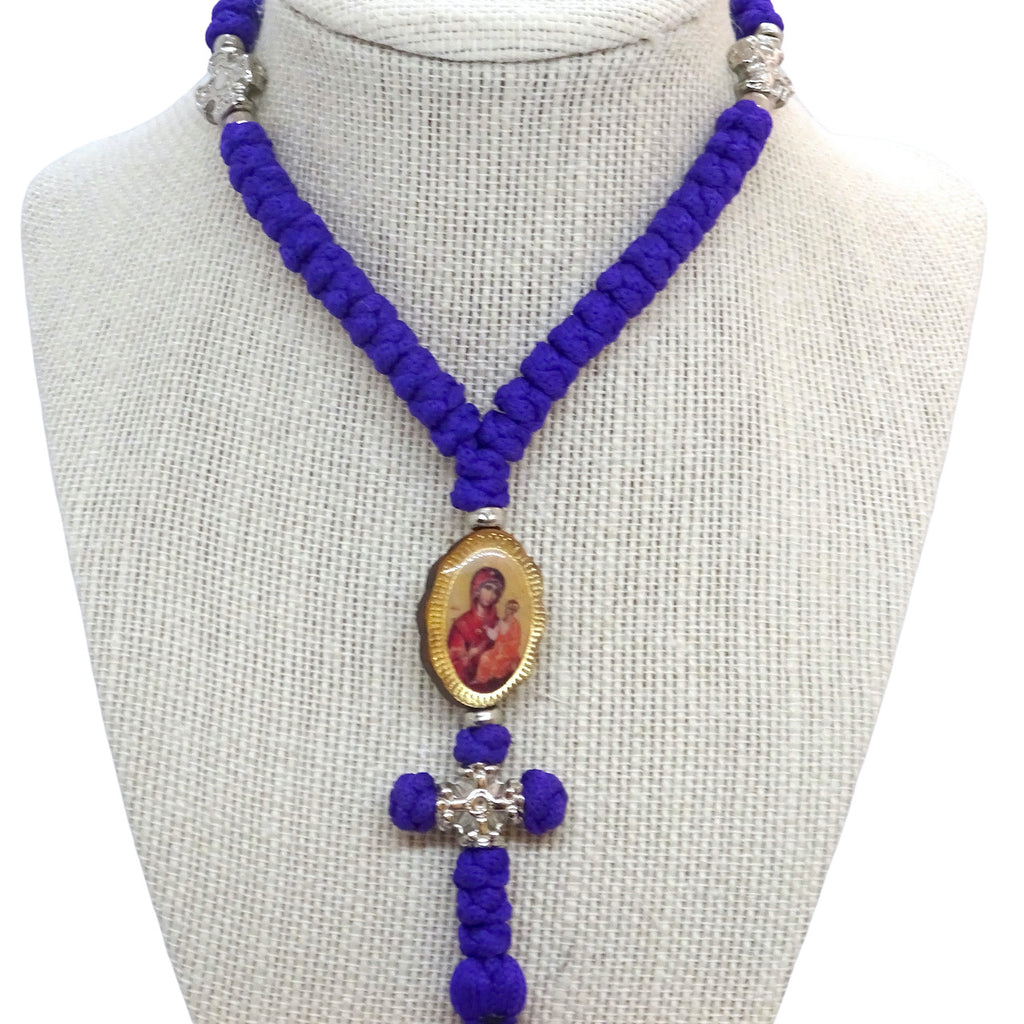 Orthodox Christian Prayer Rope with 50 Knots and Silver-Tone Cross - anastasisgiftshop.com