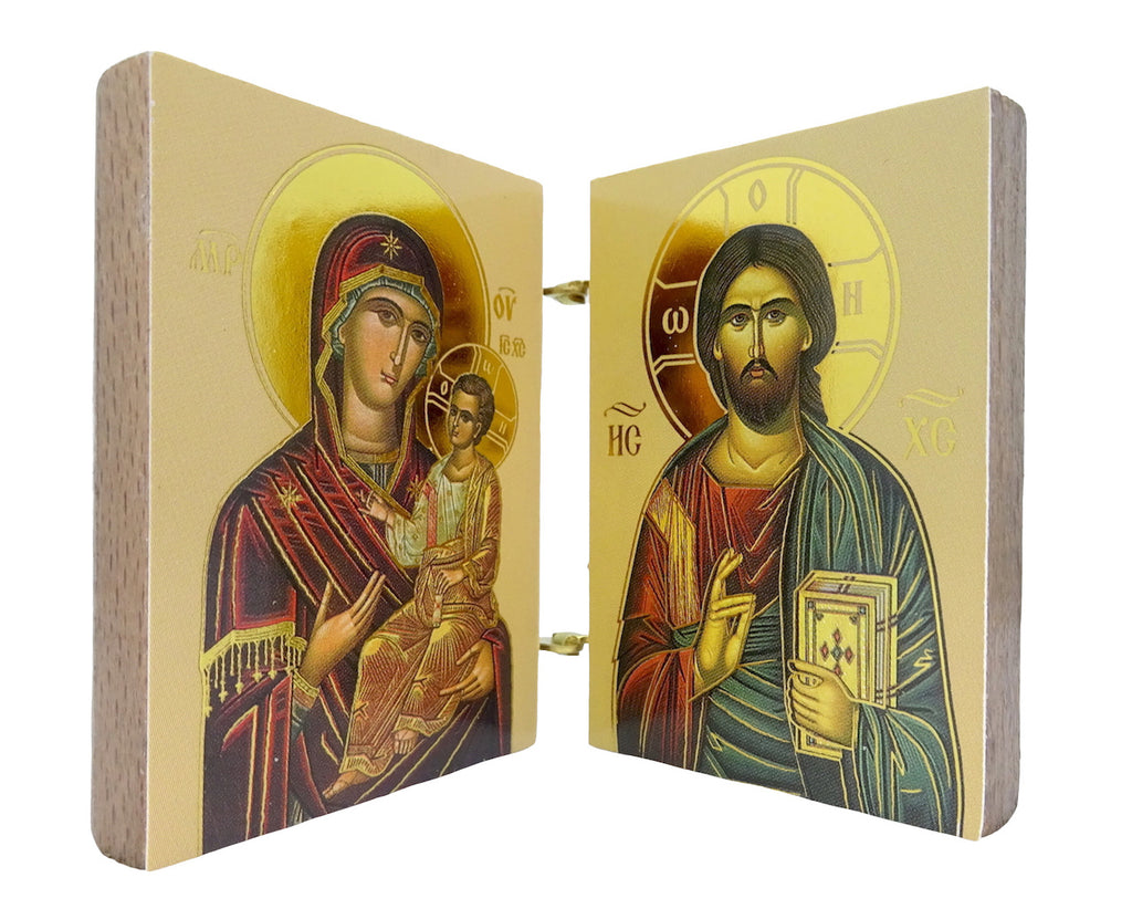 Mini Orthodox Christian Diptych with Icon of Virgin Mary and Jesus Christ - anastasisgiftshop.com