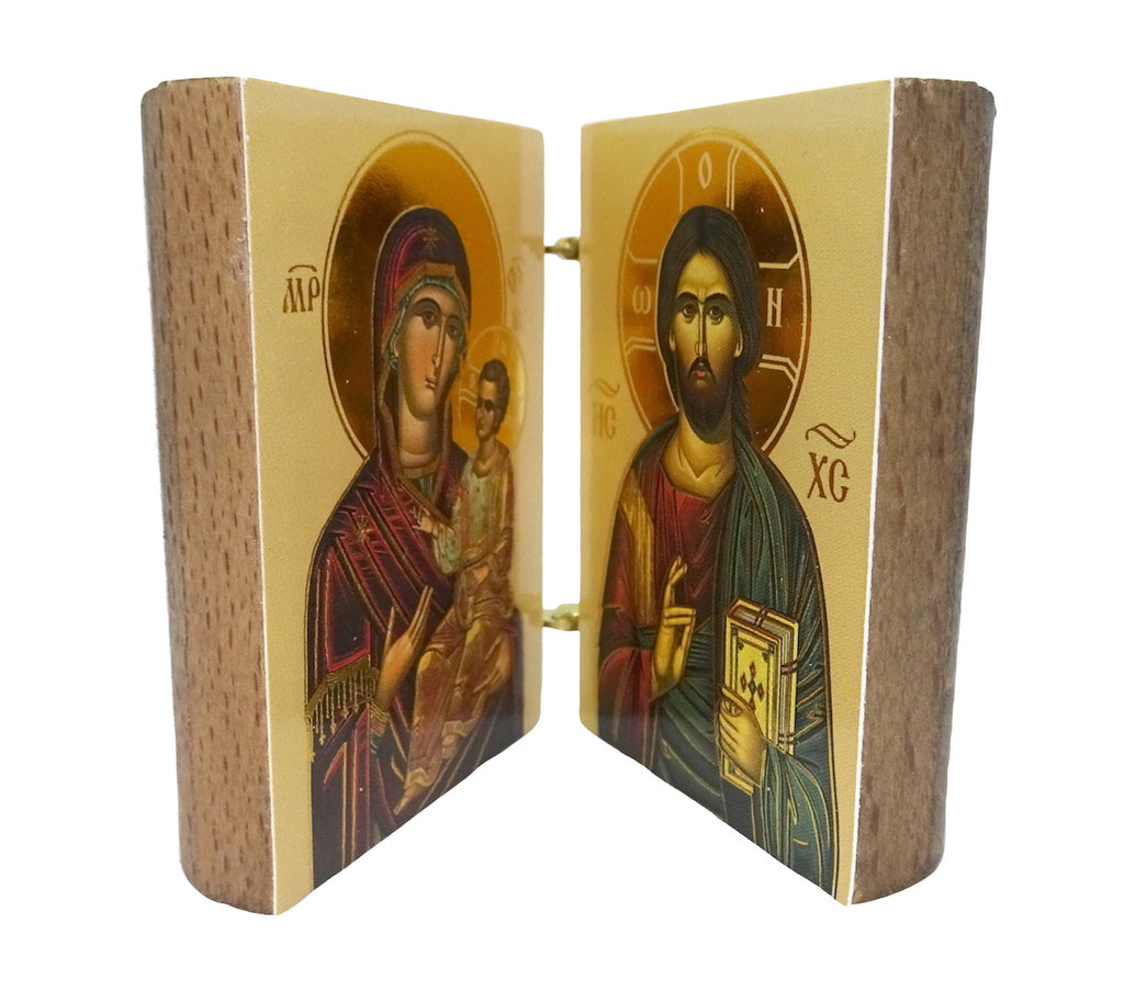 Mini Orthodox Christian Diptych with Icon of Virgin Mary and Jesus Christ - anastasisgiftshop.com