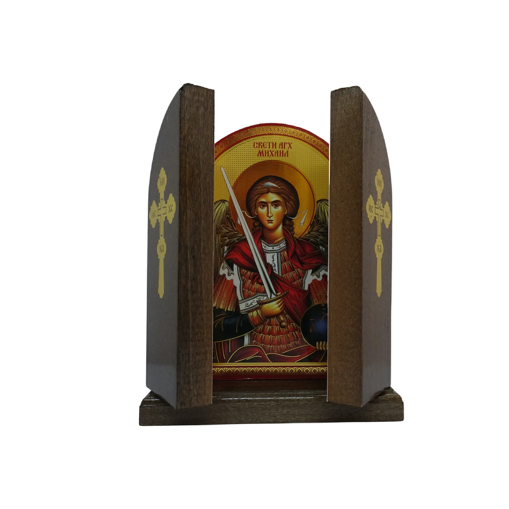 Saint Archangel Michael Orthodox Wooden Triptych with the Orthodox Byzantine Icons of Jesus Christ and Holy Theotokos - anastasisgiftshop.com