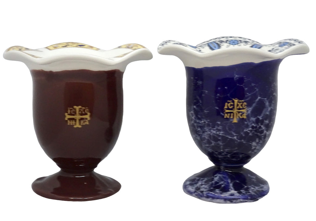 Orthodox Ceramic Oil Burner with the Greek Byzantine Cross - anastasisgiftshop.com